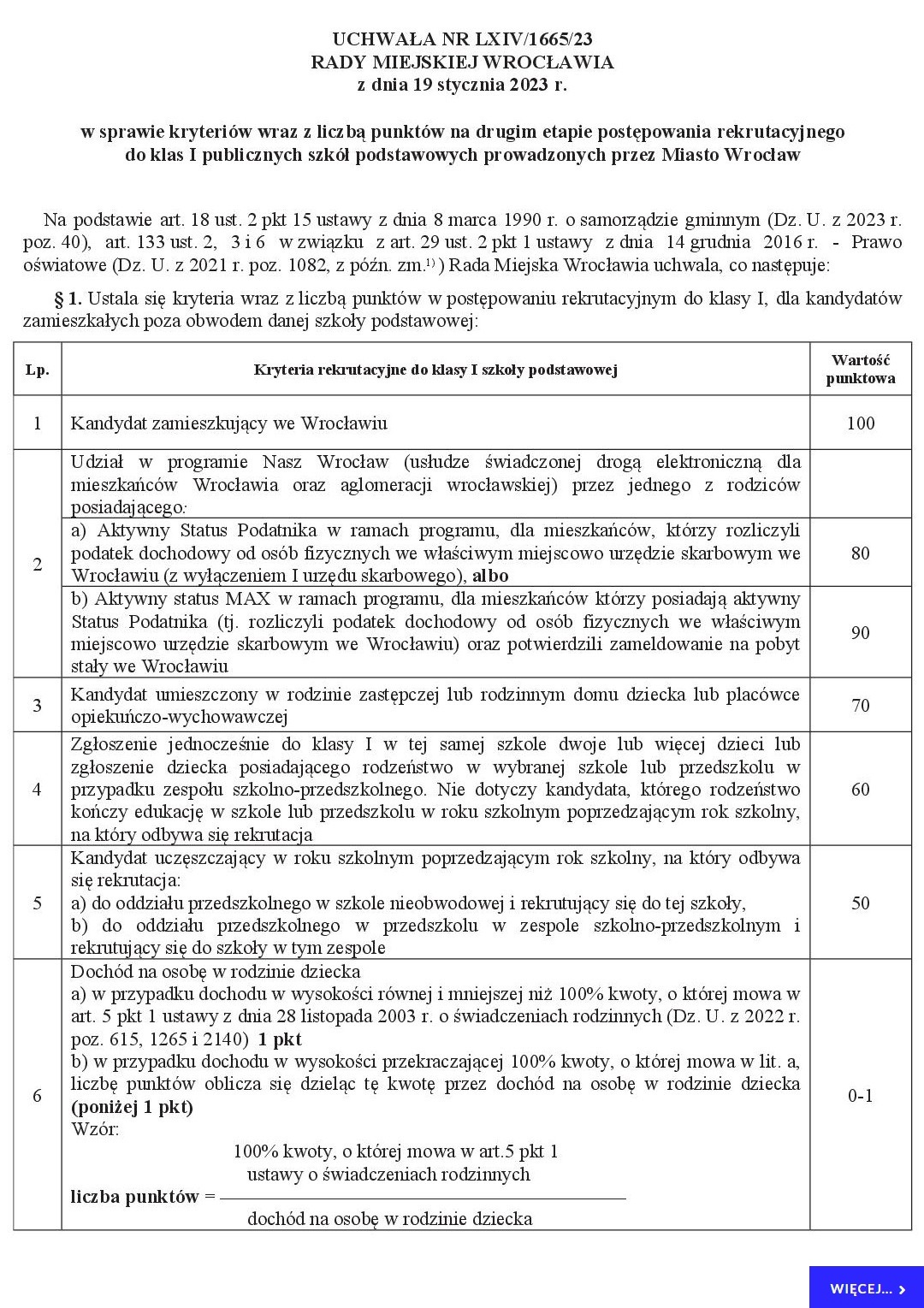 Uchwala LXIV 1665 23.